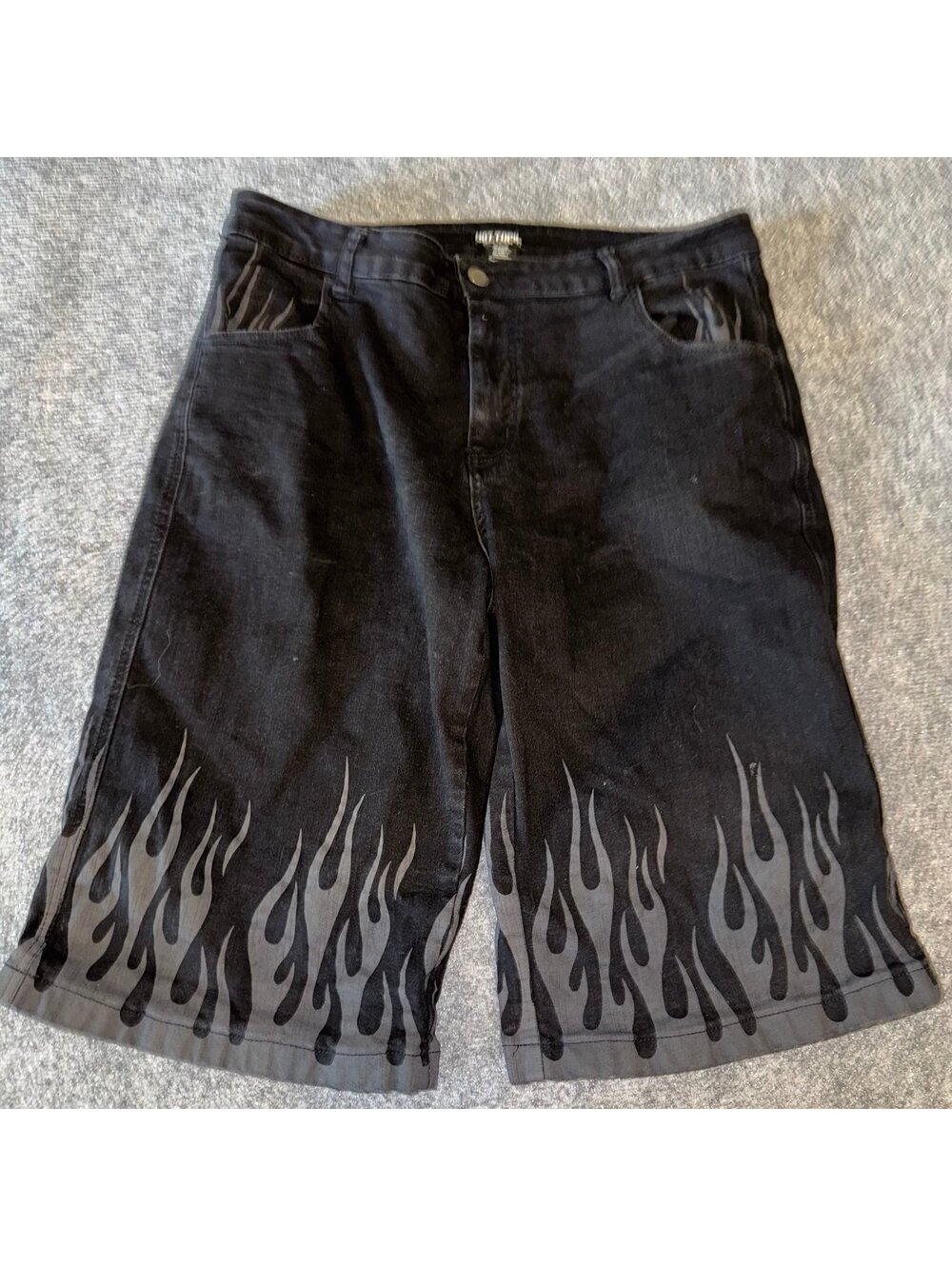 Hot Topic Black Baggy Flame Denim Mens XL 36 Vtg y2k 90s Rare